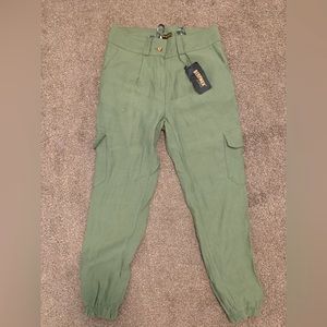 Green Cargo Linen Pants